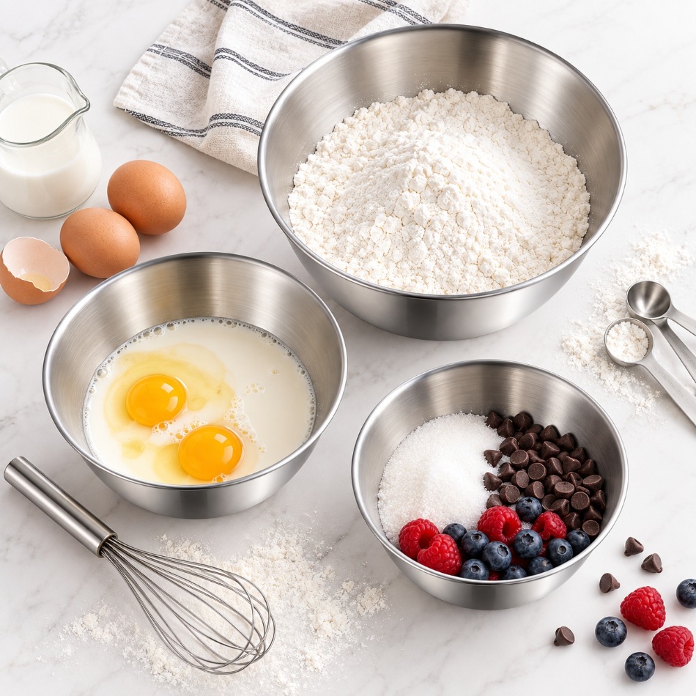 Baking Kitchen Set - Edelstahl-Rührschüsseln, 3-teiliges Set, verdickt, mit Skala,