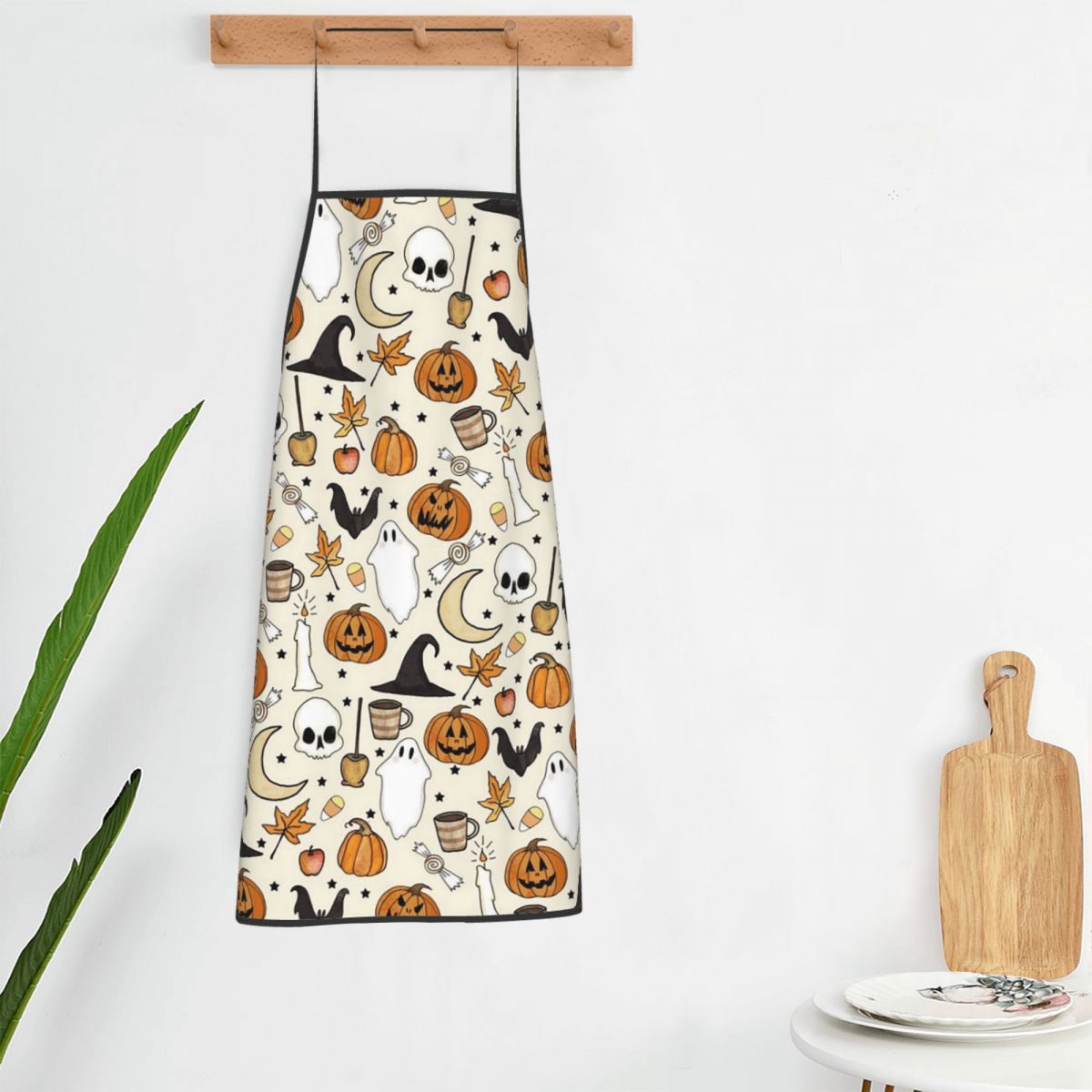 Kitchen Witch Baking - Halloween-Kürbis-Hexen-Fledermaus-Schloss-Katzen-Schürze, Koch- und Backschürze, Küchenreinigungsschürze für